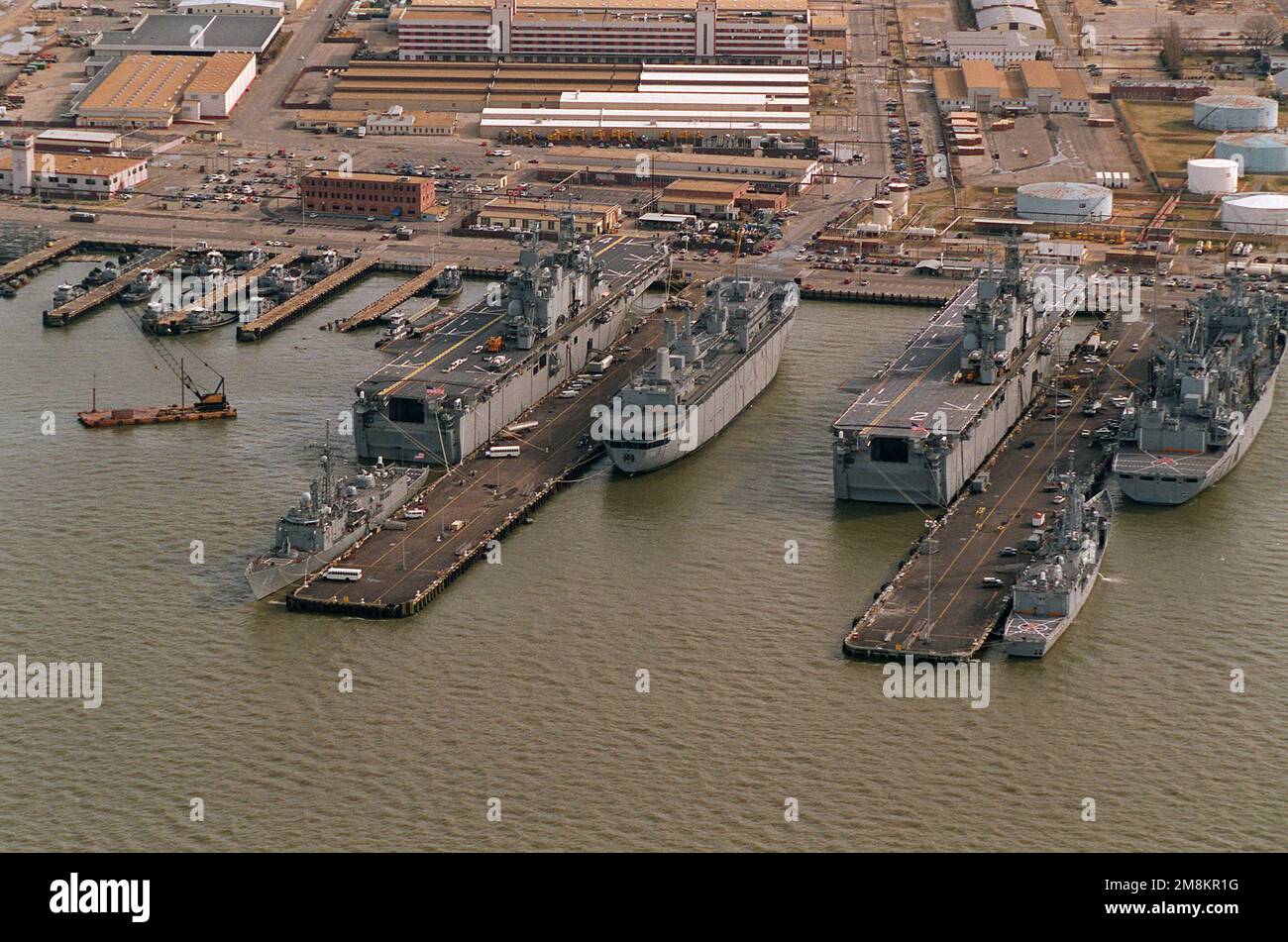Aerial view, looking northnortheast, of a section of the Norfolk Naval