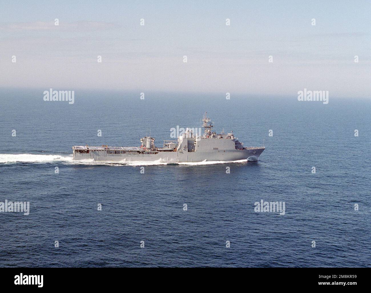 A starboard beam view of the amphibious dock landing ship USS OAK HILL (LSD-51) underway during builders sea trials. Country: Gulf Of Mexico Stock Photo