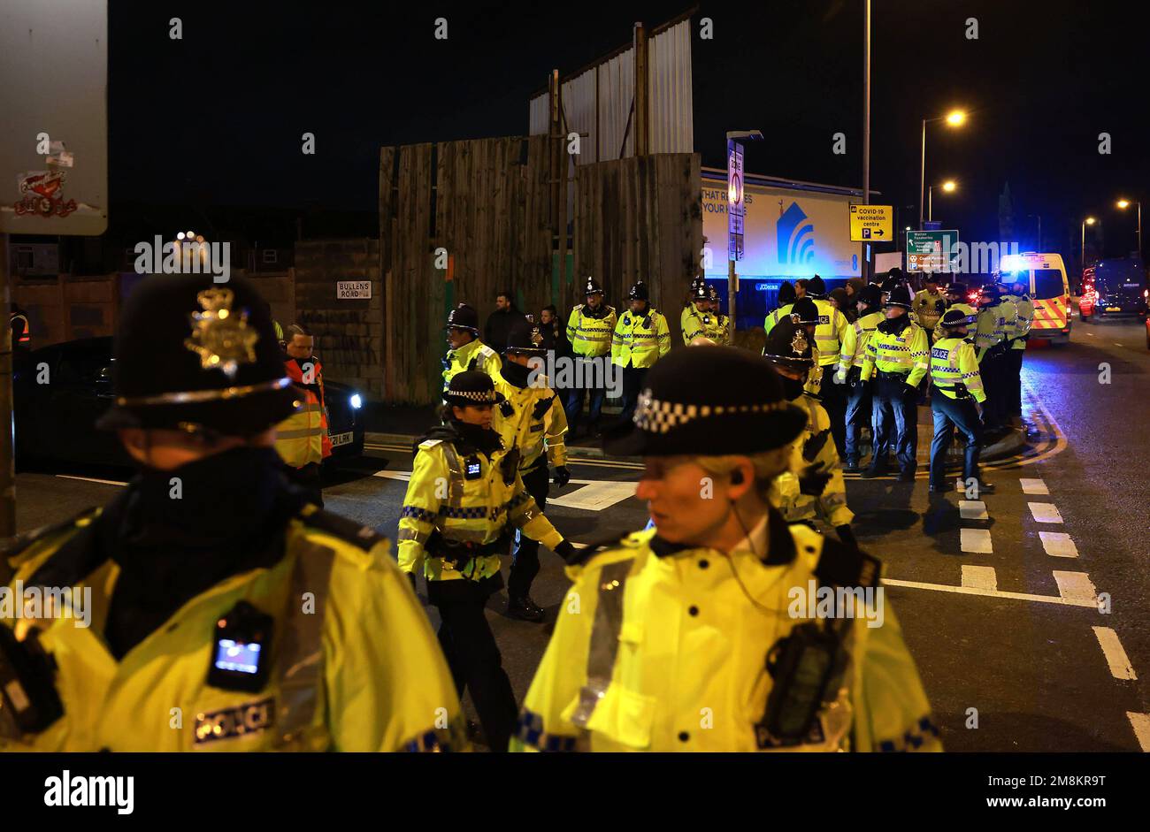 A large police presence outside the stadium as Everton fans protest ...
