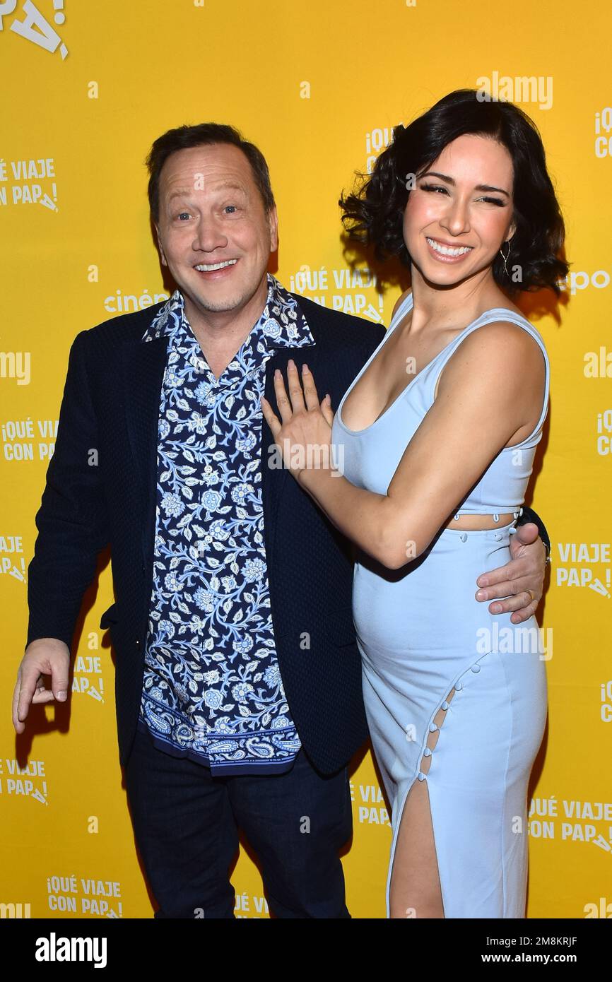 January 14, 2023, Mexico City, Mexico: American actor Rob Schneider and his wife Patricia Azarcoya Schneider attend at Daddy Daughter Trip film premiere at Cinepolis Mitikah. on January 14, 2023 in Mexico City, Mexico. (Photo by Carlos Tischler/ Eyepix Group) Credit: Eyepix Group/Alamy Live News Stock Photo
