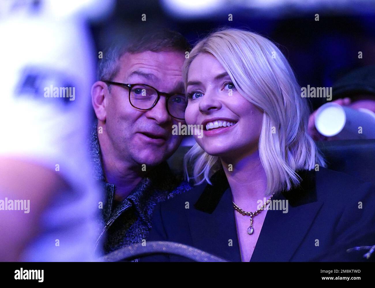 Holly Willoughby (right) and husband Daniel Baldwin at the OVO Arena Wembley, London. Picture date: Saturday January 14, 2023. Stock Photo