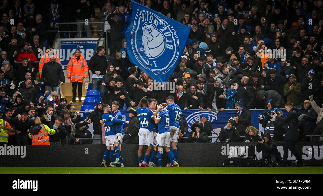 Ipswich, UK. 14th Jan, 2023. GOAL Ipswich Town players celebrates a