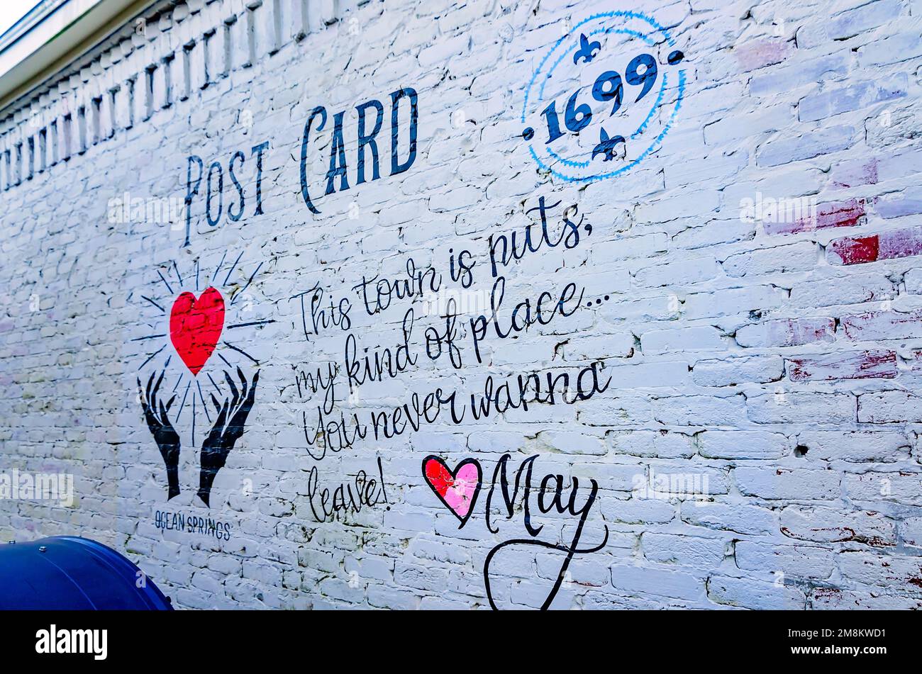 A mural adorns a wall in the courtyard of The Lady May on Washington Avenue, Dec. 28, 2022, in Ocean Springs, Mississippi. Stock Photo