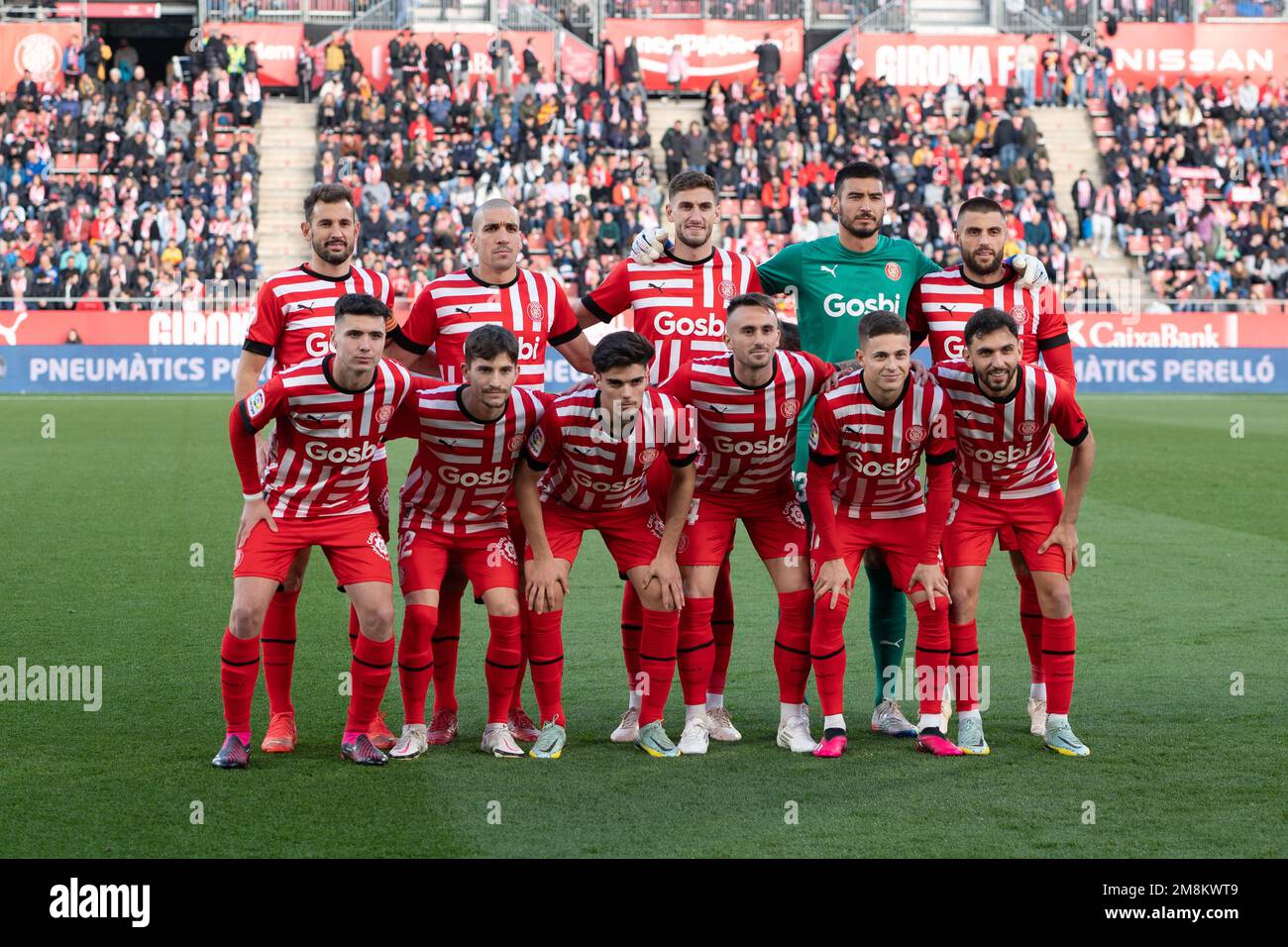 Girona, Spain : January 14, 2023 : Girona FC Players Formation during the  during the LaLiga Smartbank match