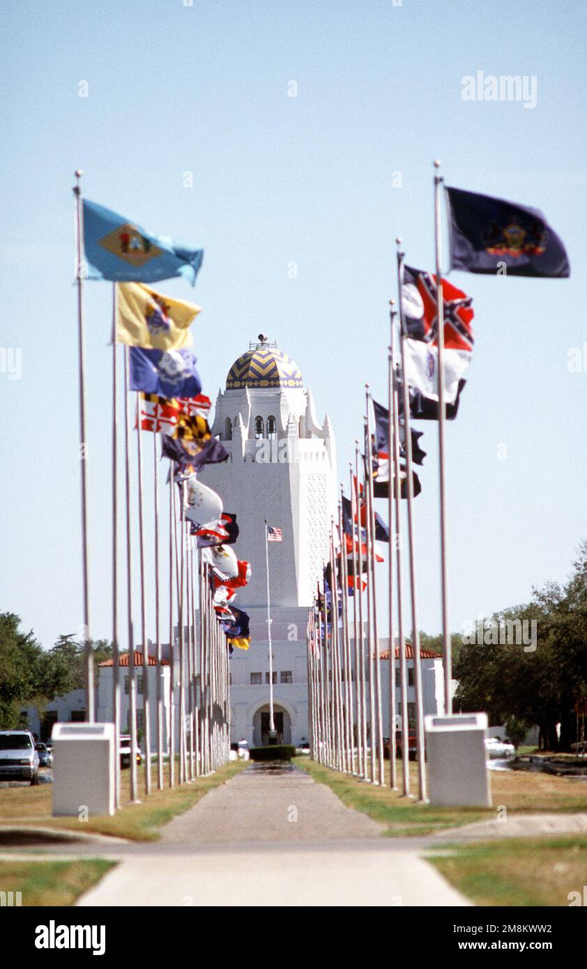 Visitors see 50 state flags along the Harmon Dr. entrance. They are