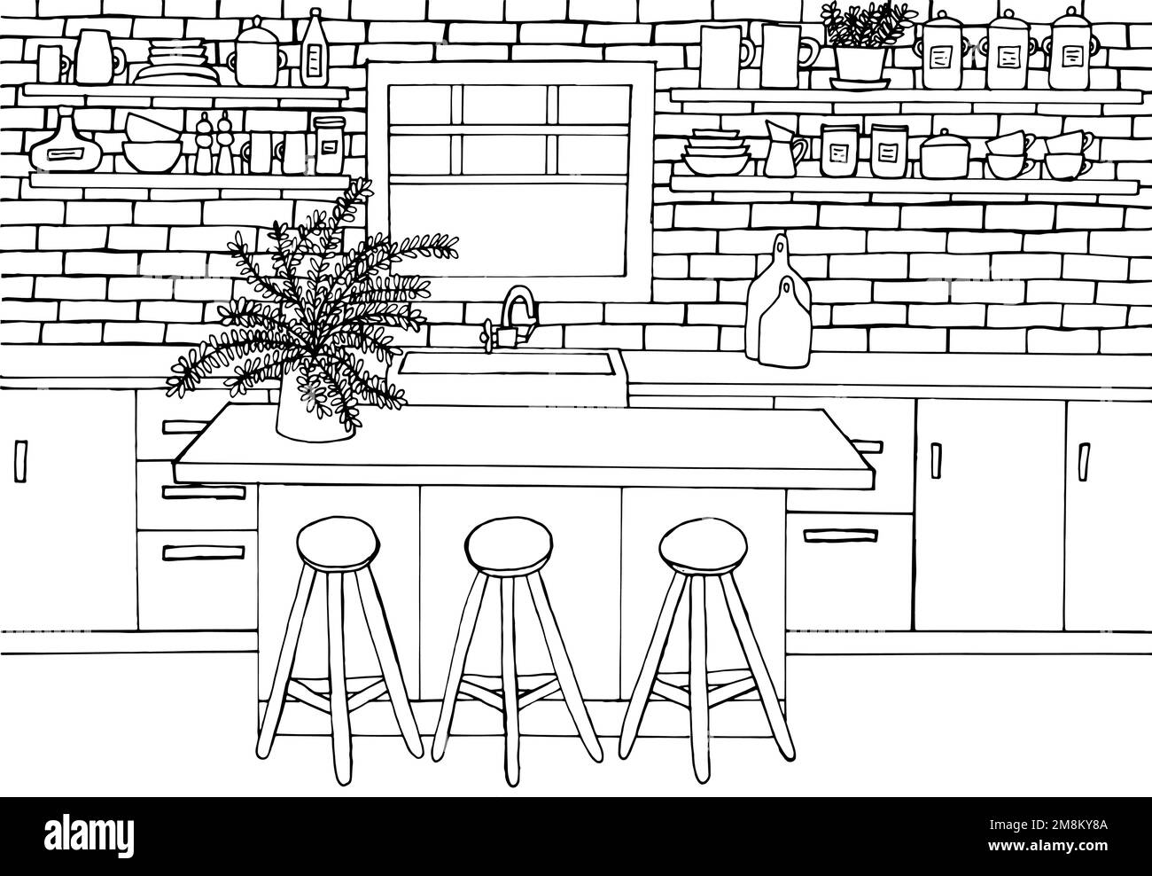 kitchen-interior-coloring-page-stock-vector-image-art-alamy