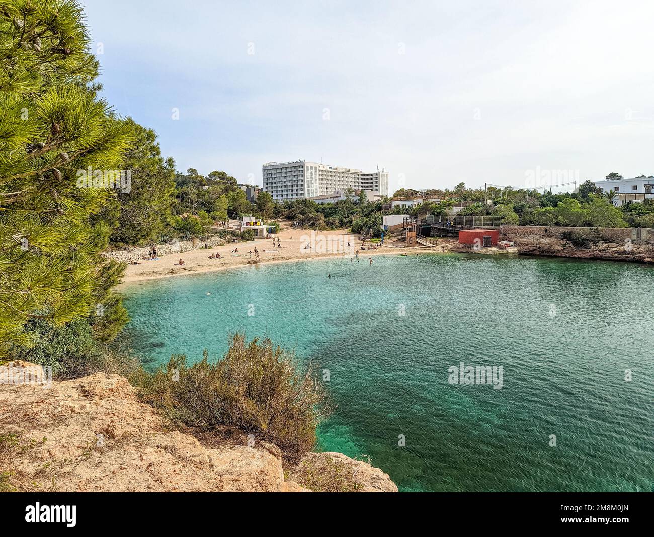 Cala Gracio and Calo el Moro beach on Ibiza island, Spain, aerial views ...