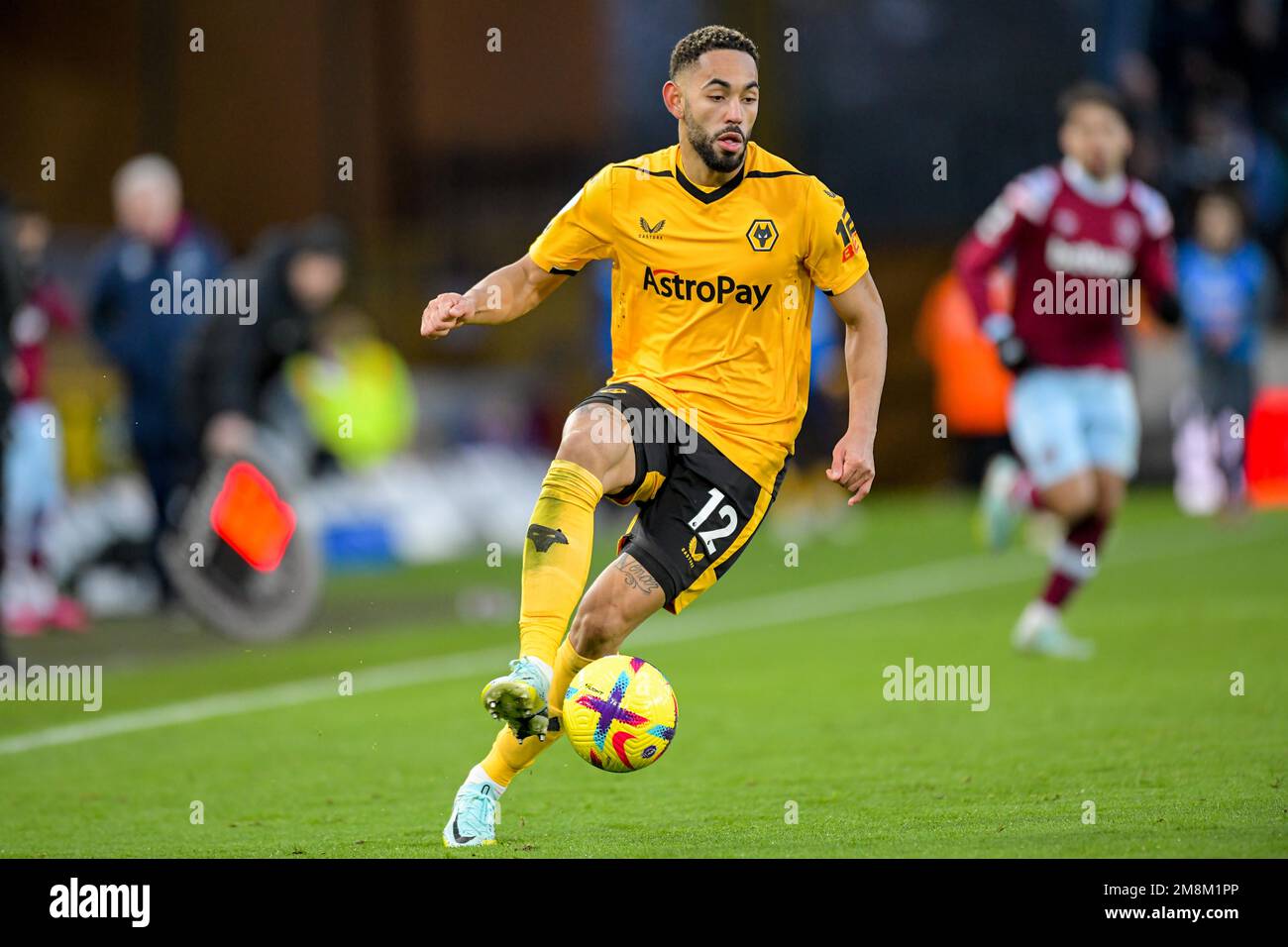 Matheus Cunha #12 of Wolverhampton Wanderers controls the ball 