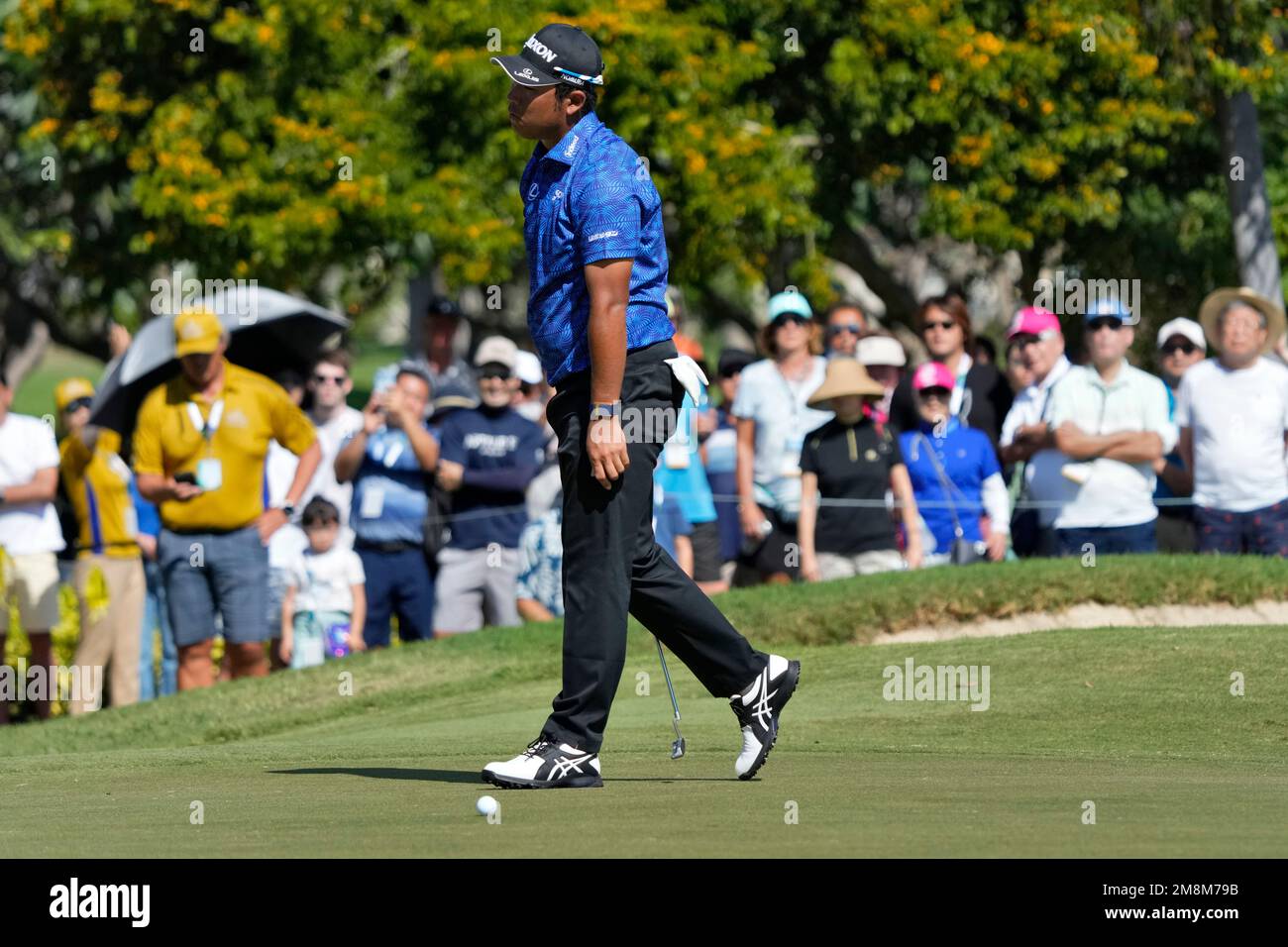 Hideki Matsuyama, of Japan, misses his birdie putt on the third green