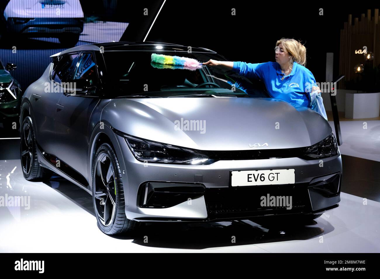 Brussels, Belgium. 13th Jan, 2023. KIA motors car on display during the