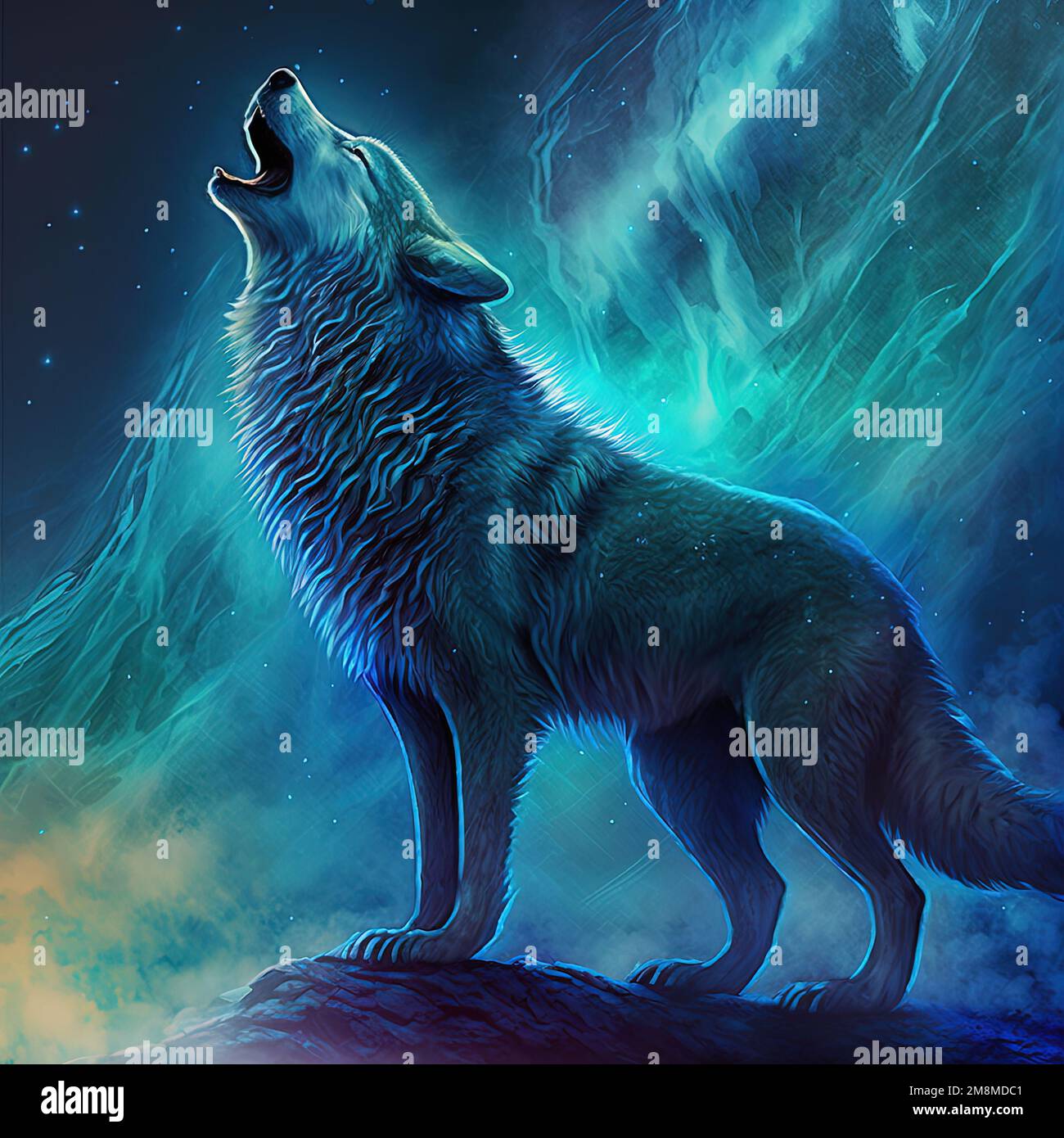 Iridescent psychedelic wolf in neon colors, howling. Spirit animal colorful  portrait. Generative AI. Not based on any actual scene Stock Photo - Alamy