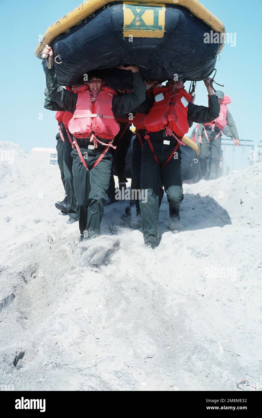 Inflatable Raft Explosive Explosive ordnance disposal (EOD) trainees hoist their rubber raft onto ...