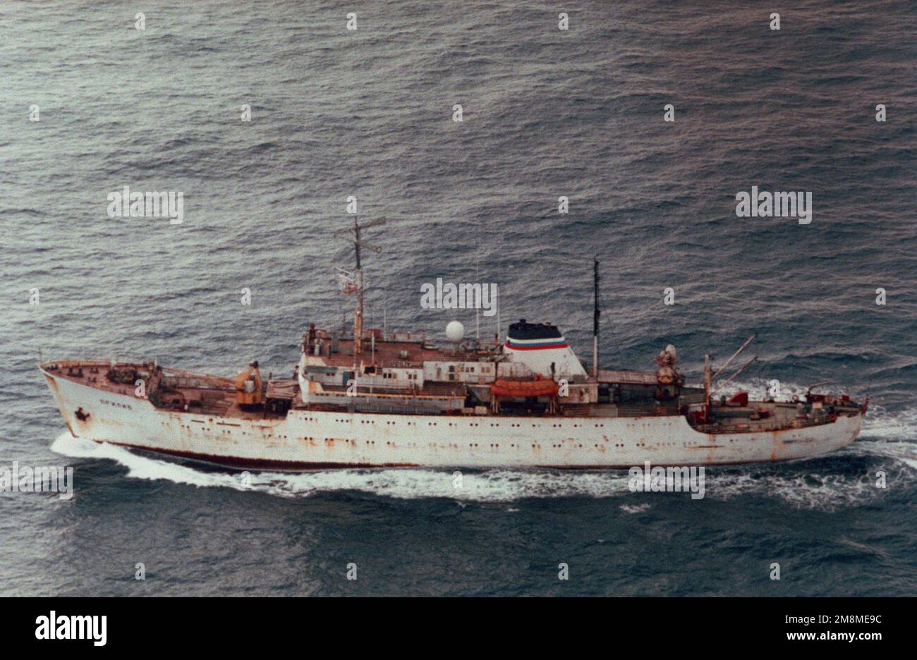 Aerial port side view of the Russian Passat class hydrometerological