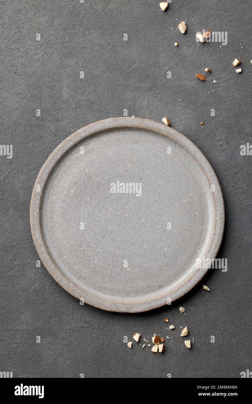 empty grey plate, top view Stock Photo
