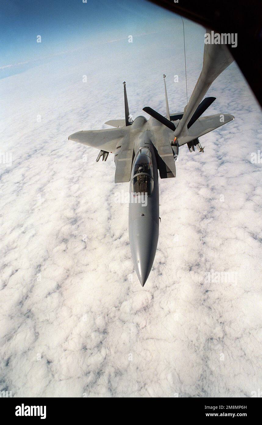 Aerial View Of An F-15C Eagle Being Refueled As Seen From Boom ...