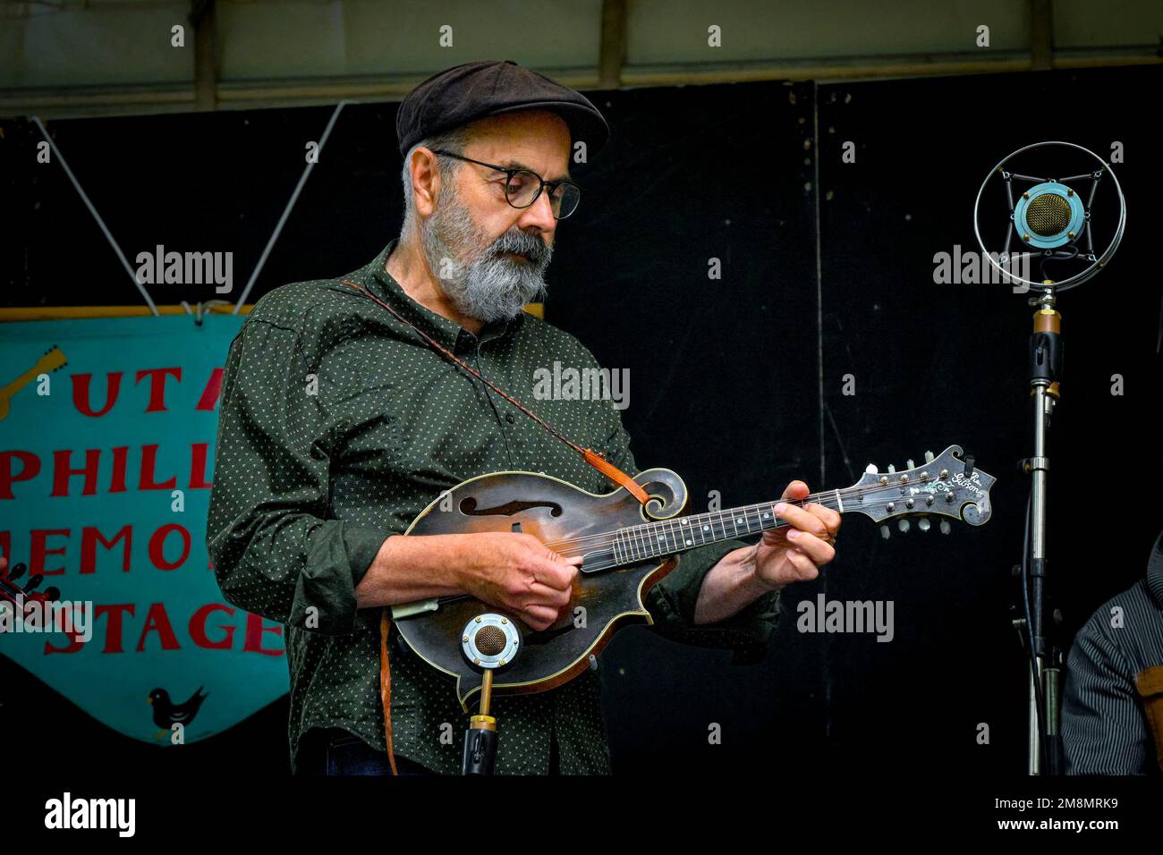 John Reischman, mandolin, Vancouver Folk Music Festival, Vancouver, British Columbia, Canada Stock Photo