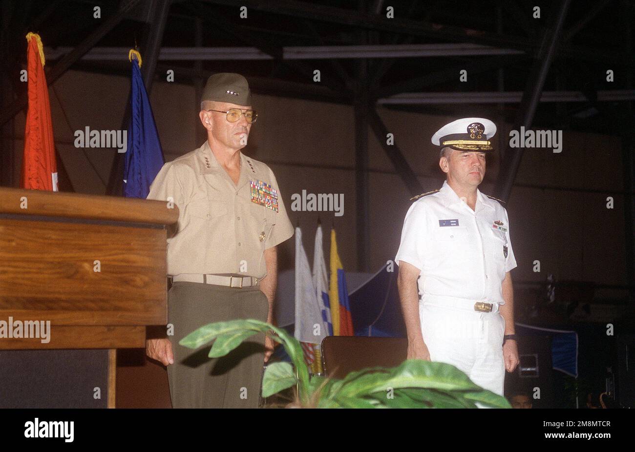 GEN Charles E. Wilhelm, USMC (left) is welcomed as the new Commander-in-CHIEF, United States Southern Command by RADM Walter F. Doran (right), United States Southern Command deputy commander in chief. Base: Howard Air Force Base Country: Panama (PAN) Stock Photo