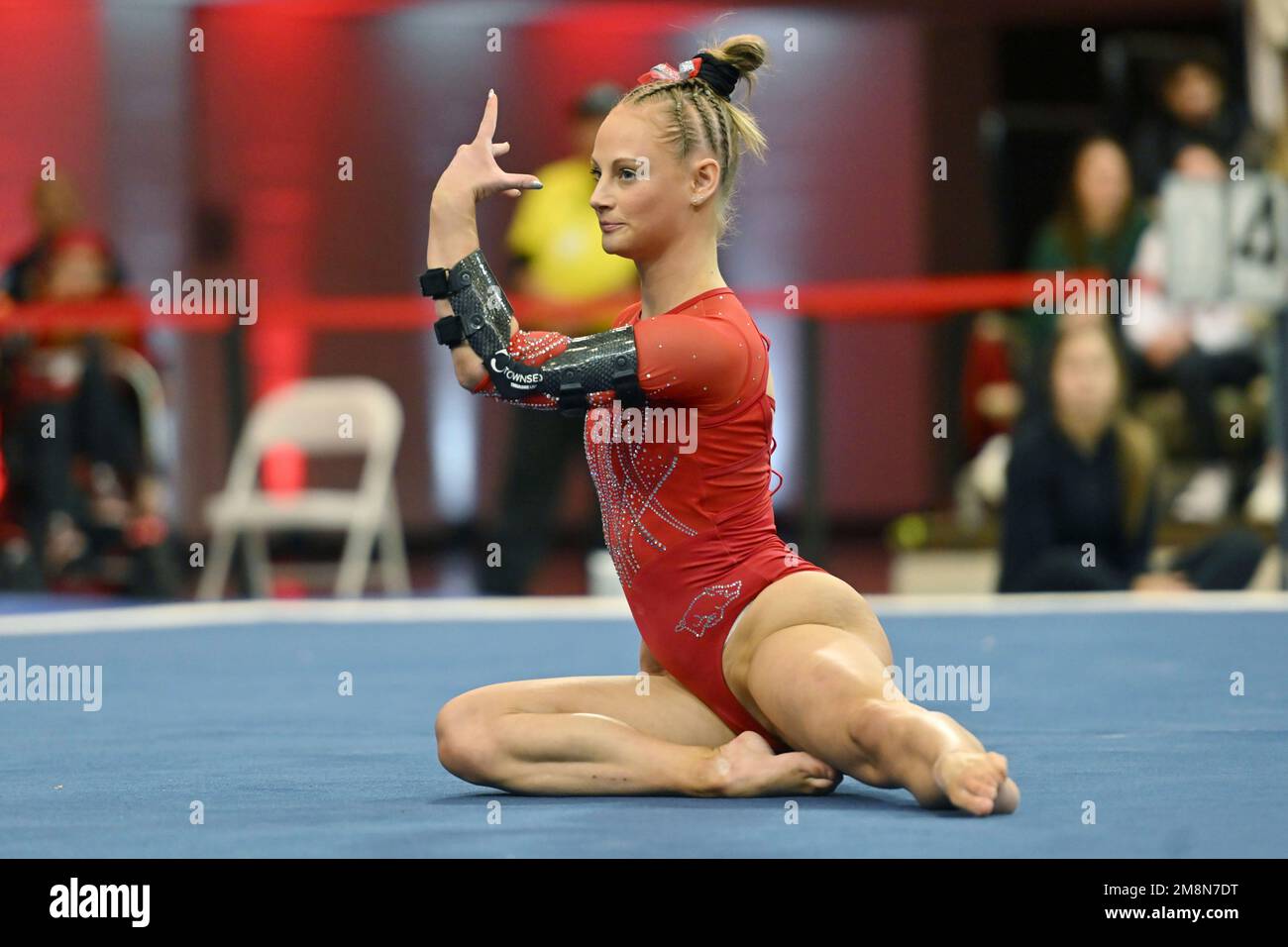 Arkansas gymnast Bailey Lovett competes on the floor against Alabama