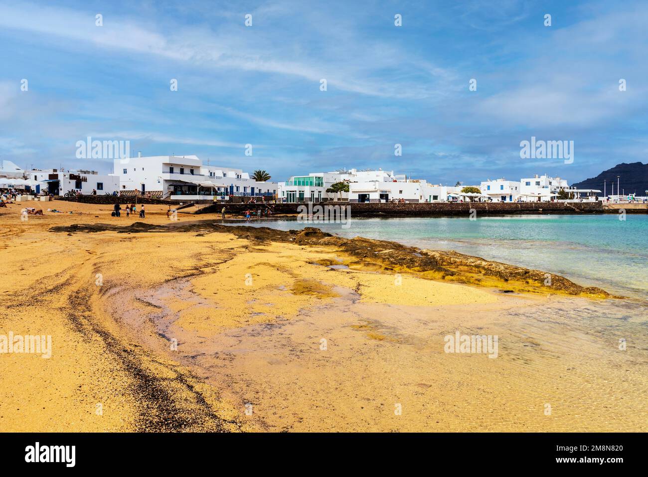 Beach and white architecture in Caleta del Sebo, Graciosa Island, Canary Islands, Spain Stock Photo