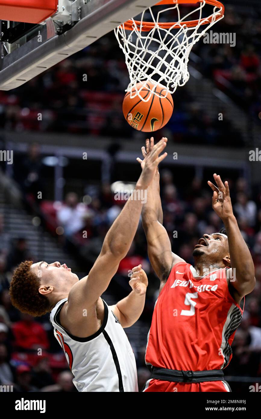 New Mexico guard Jamal Mashburn Jr. (5) shoots over San Diego State