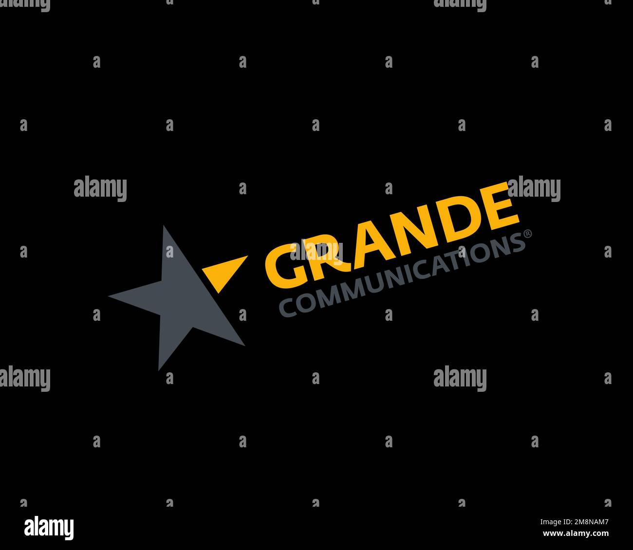 Grande Communications, rotated logo, black background Stock Photo Alamy