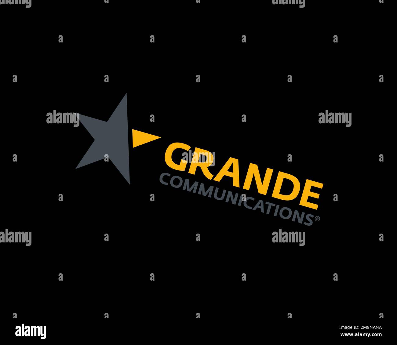Grande Communications, rotated logo, black background B Stock Photo Alamy