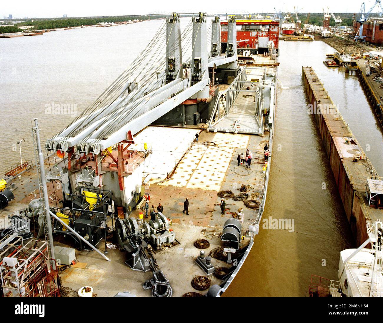 Bow on view of the Military Sealift Command (MSC) heavy lift ship USNS