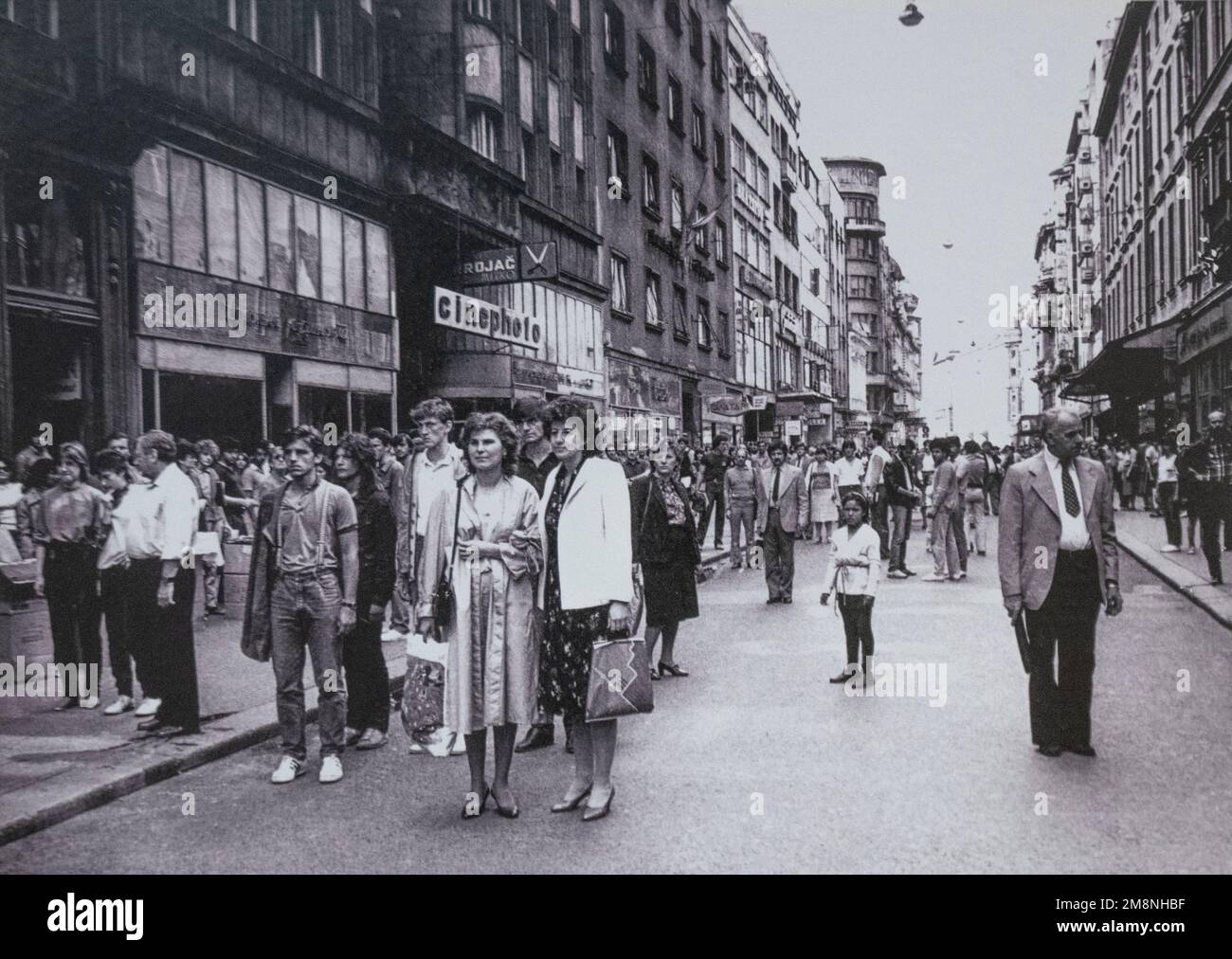 Yugoslavia: May 4 at 3-05 pm - sirens signaling a moment of silence to pay tribute to Josip Broz Tito - Moment of Silence in Belgrade Stock Photo