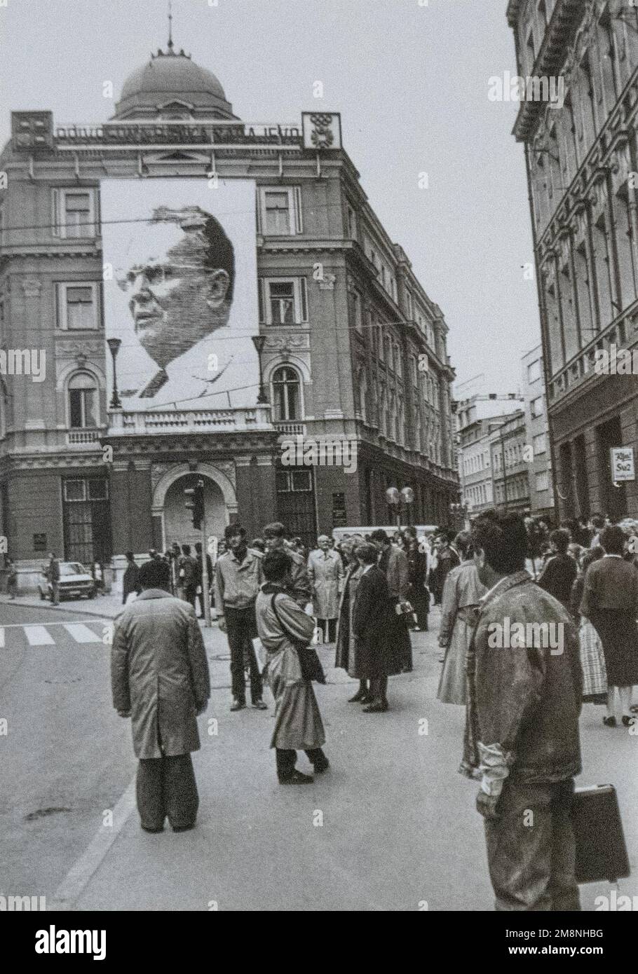 Yugoslavia: May 4 at 3-05 pm - sirens signaling a moment of silence to pay tribute to Josip Broz Tito - Moment of Silence in Sarajevo Stock Photo