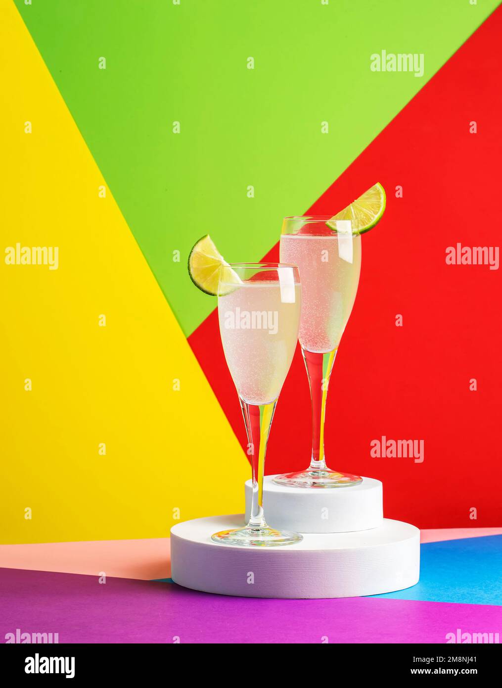 French 75, alcoholic cocktail with dry gin, prosecco, syrup and lemon