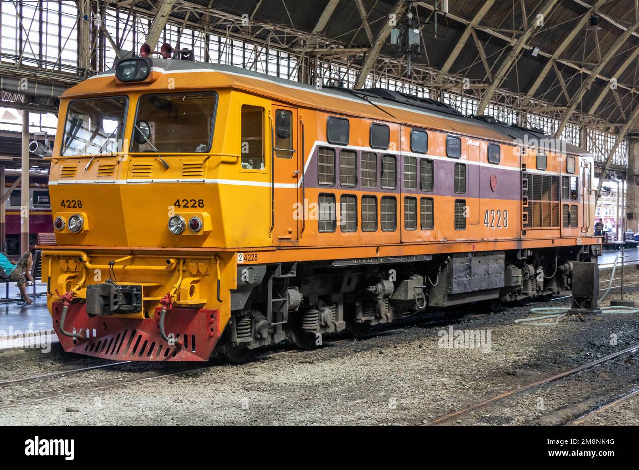 Diesel engine standing in Hua Lamphong Railway Station, Bangkok, Thailand Stock Photo