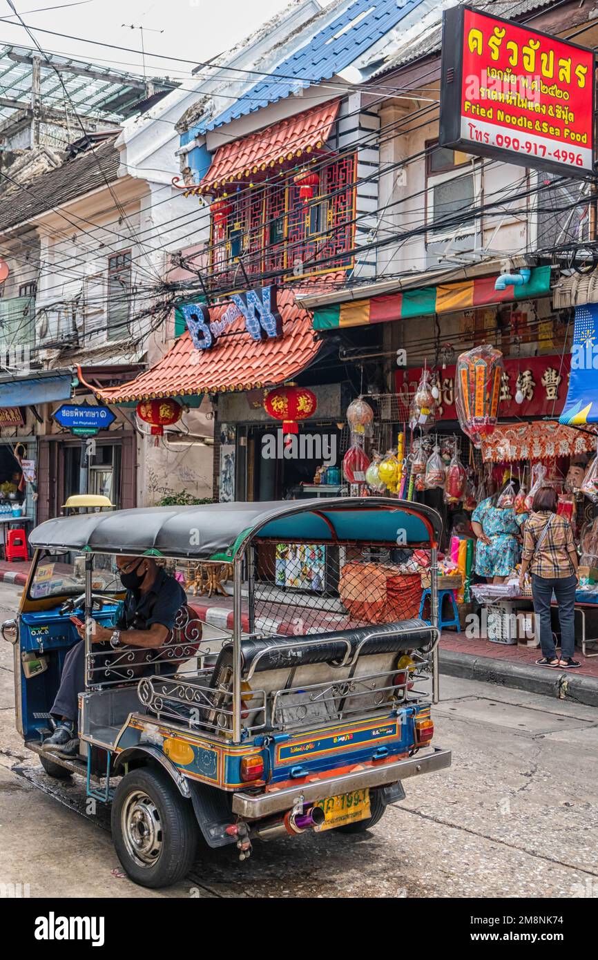 Bangkok, Thailand - October 14th 2020.:Tuk tuk in a street in Chinatown. Stock Photo