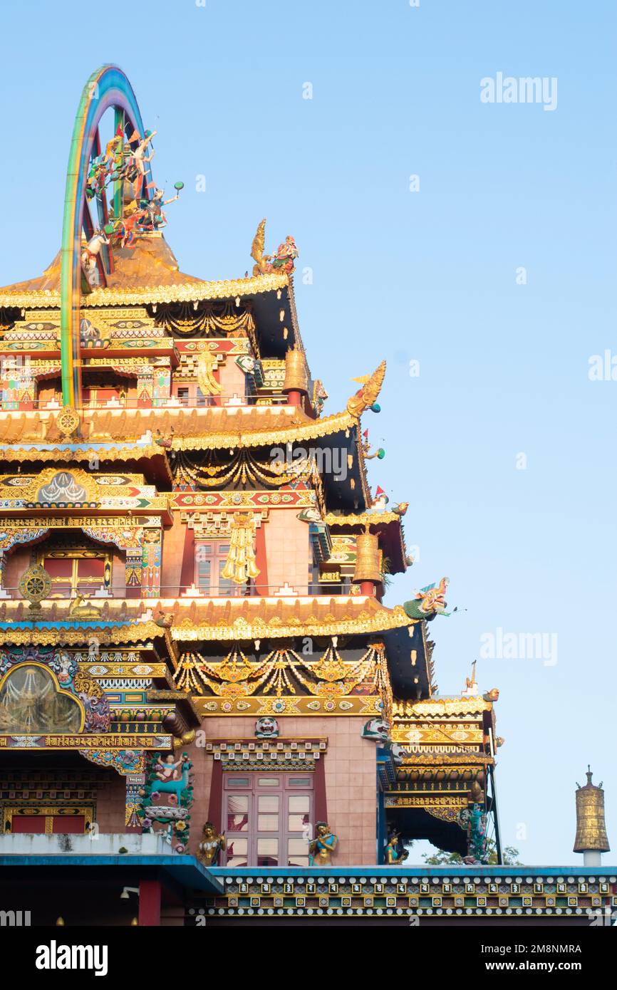A picture taken on 23 December 2022 of Buddhist Zangdog Palri or Golden Temple in Namdroling Monastery in Bylakuppe, Coorg, Karnataka. Stock Photo