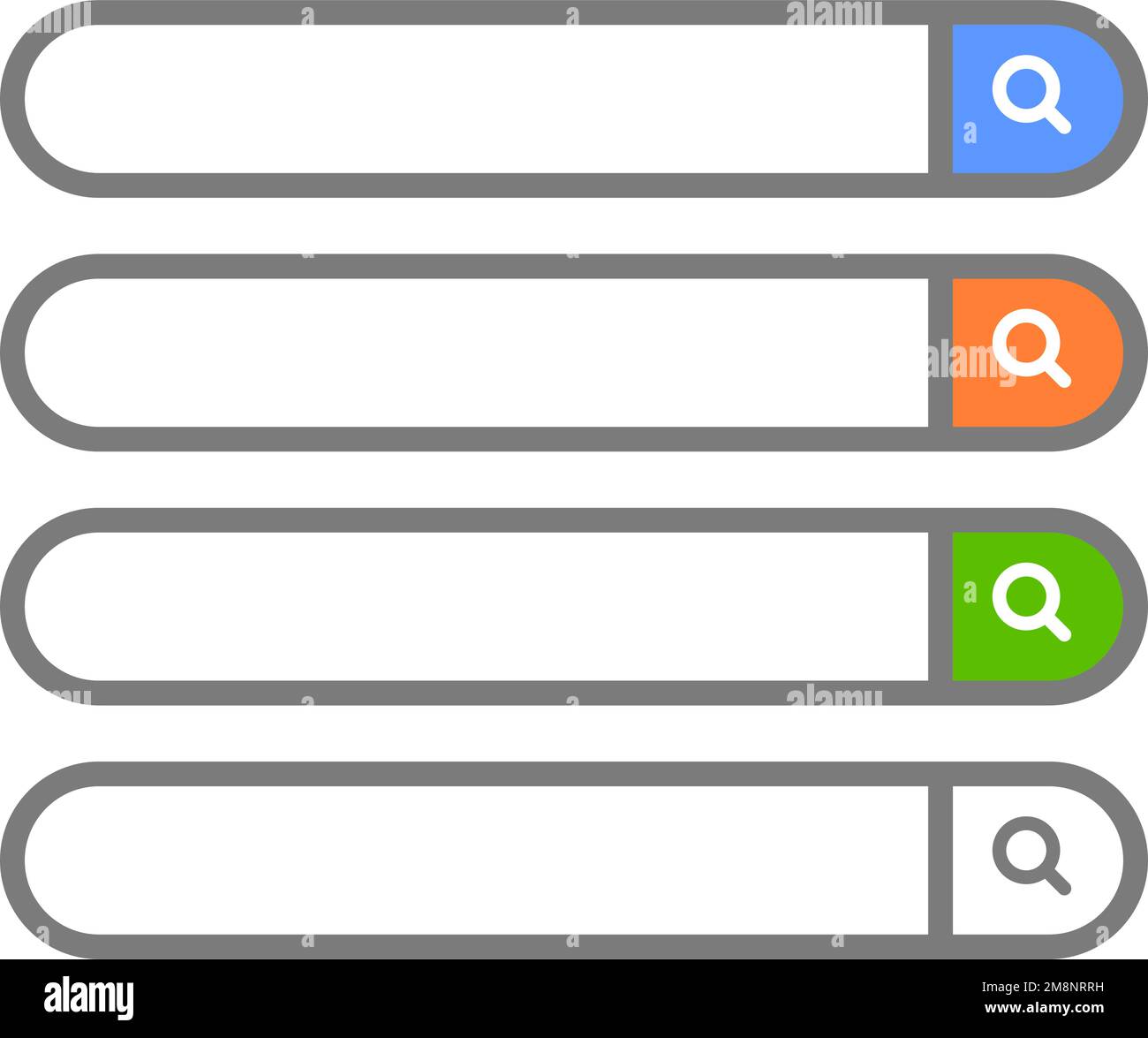 Search box set in different colors. Web search bar. Internet search system. Editable vector. Stock Vector