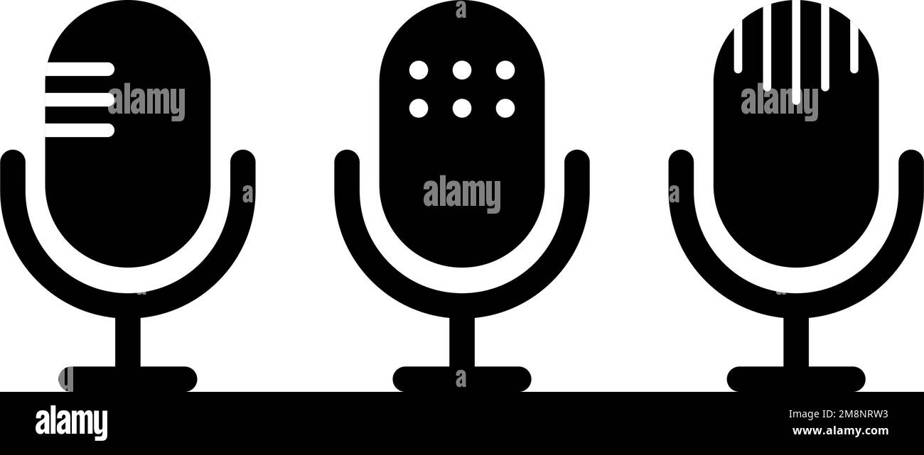 Microphone icons in various styles. Sound and voice. Karaoke and recording microphones. Editable vector. Stock Vector