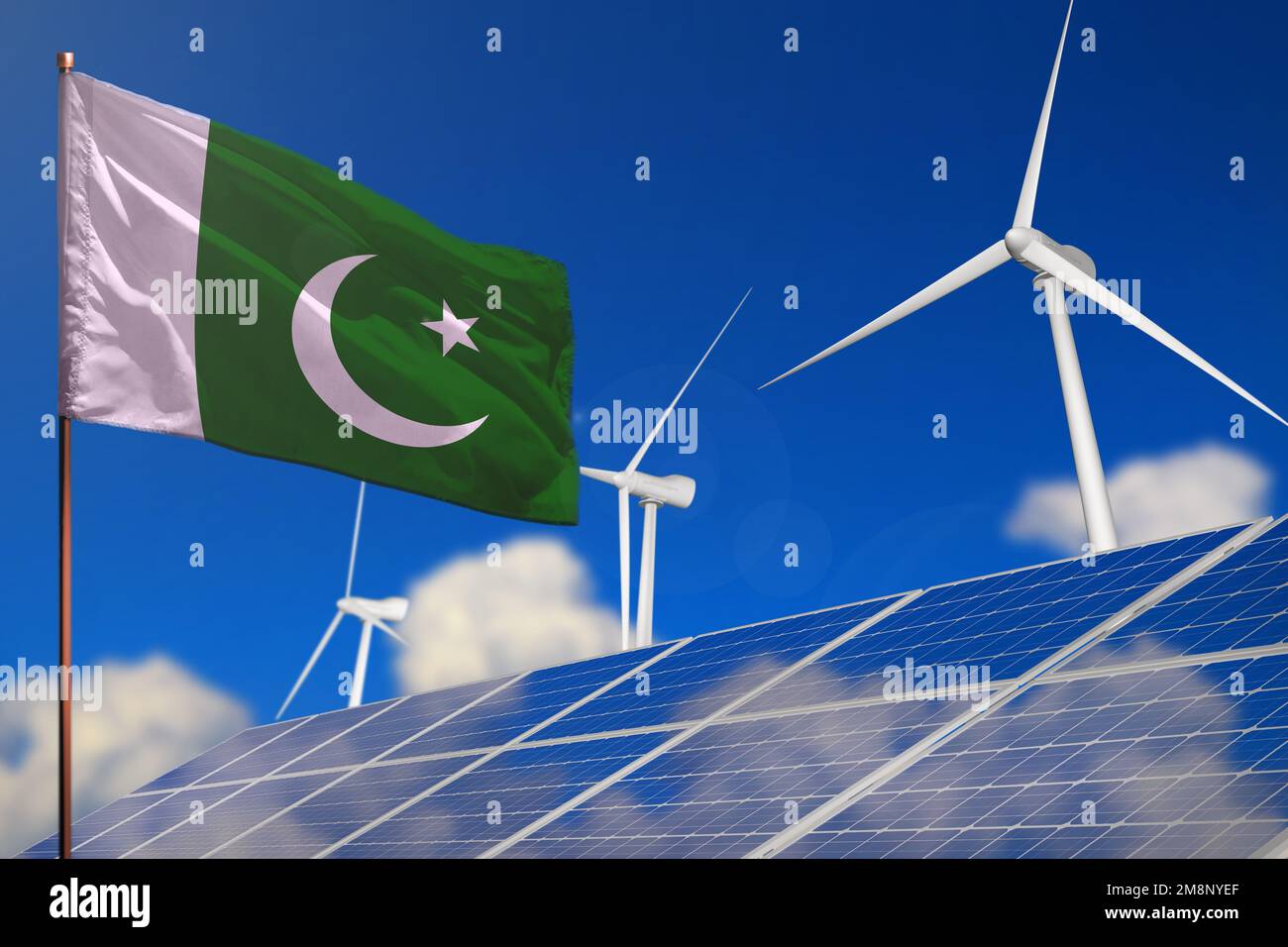 Pakistan renewable energy, wind and solar energy concept with wind