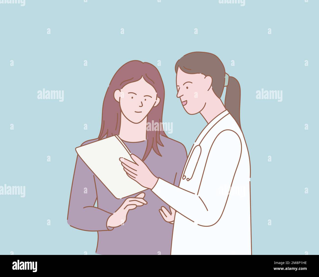 doctor consultation with woman patient read medical report document ...
