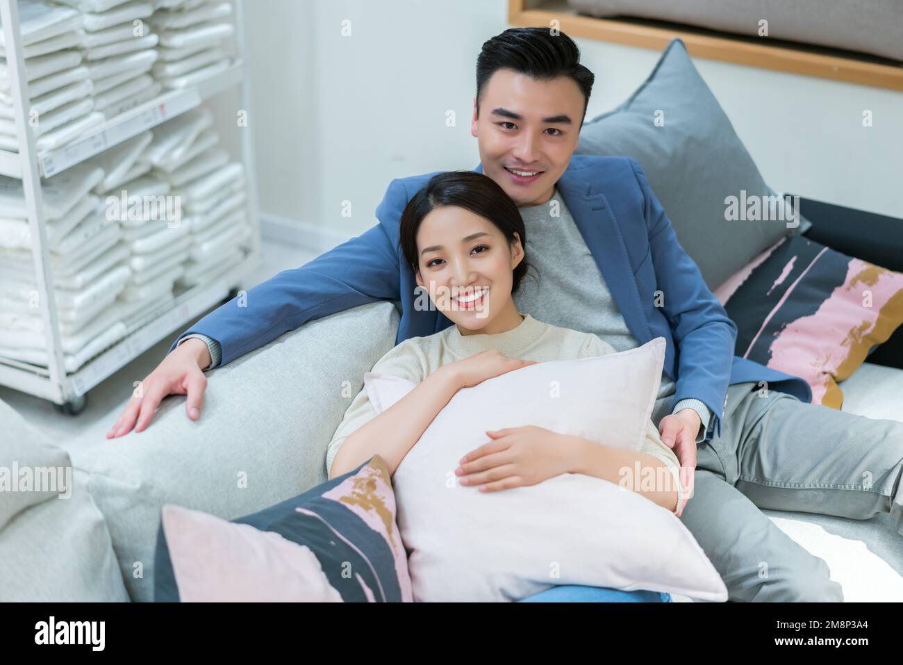 A young couple of choose and buy household items Stock Photo