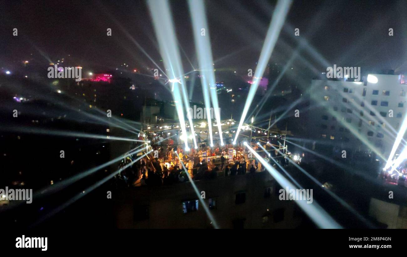 Dhaka, Dhaka, Bangladesh. 14th Jan, 2023. Lights beam into the night