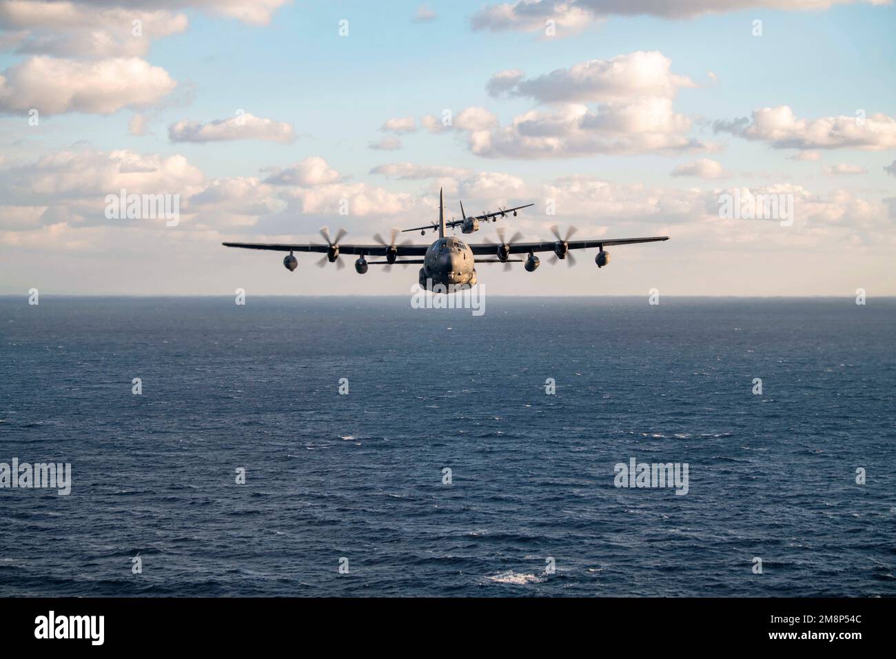 Kadena Air Base, Okinawa, Japan. 5th Jan, 2023. Two MC-130J Commando II aircraft assigned to the 1st Special Operations Squadron fly in formation during the Flight of the Flock training event at Kadena Air Base, Japan, January. 5, 2023. The previous day, the Airmen participated in a physical fitness competition. The event is an opportunity to flex combat capabilities while strengthening teamwork through friendly competition. Credit: U.S. Air Force/ZUMA Press Wire Service/ZUMAPRESS.com/Alamy Live News Stock Photo