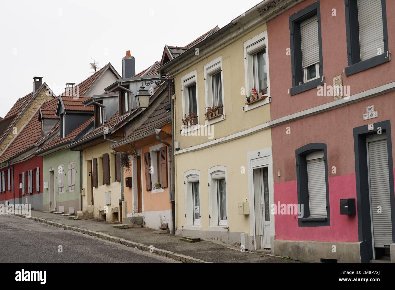 Street in residential part of the town with traditional French
