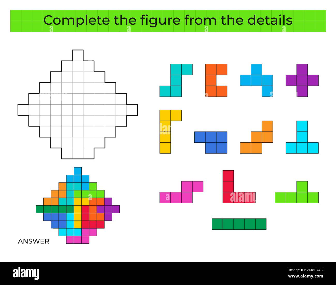 Complete the figure. Puzzle game with figure.  Stock Vector