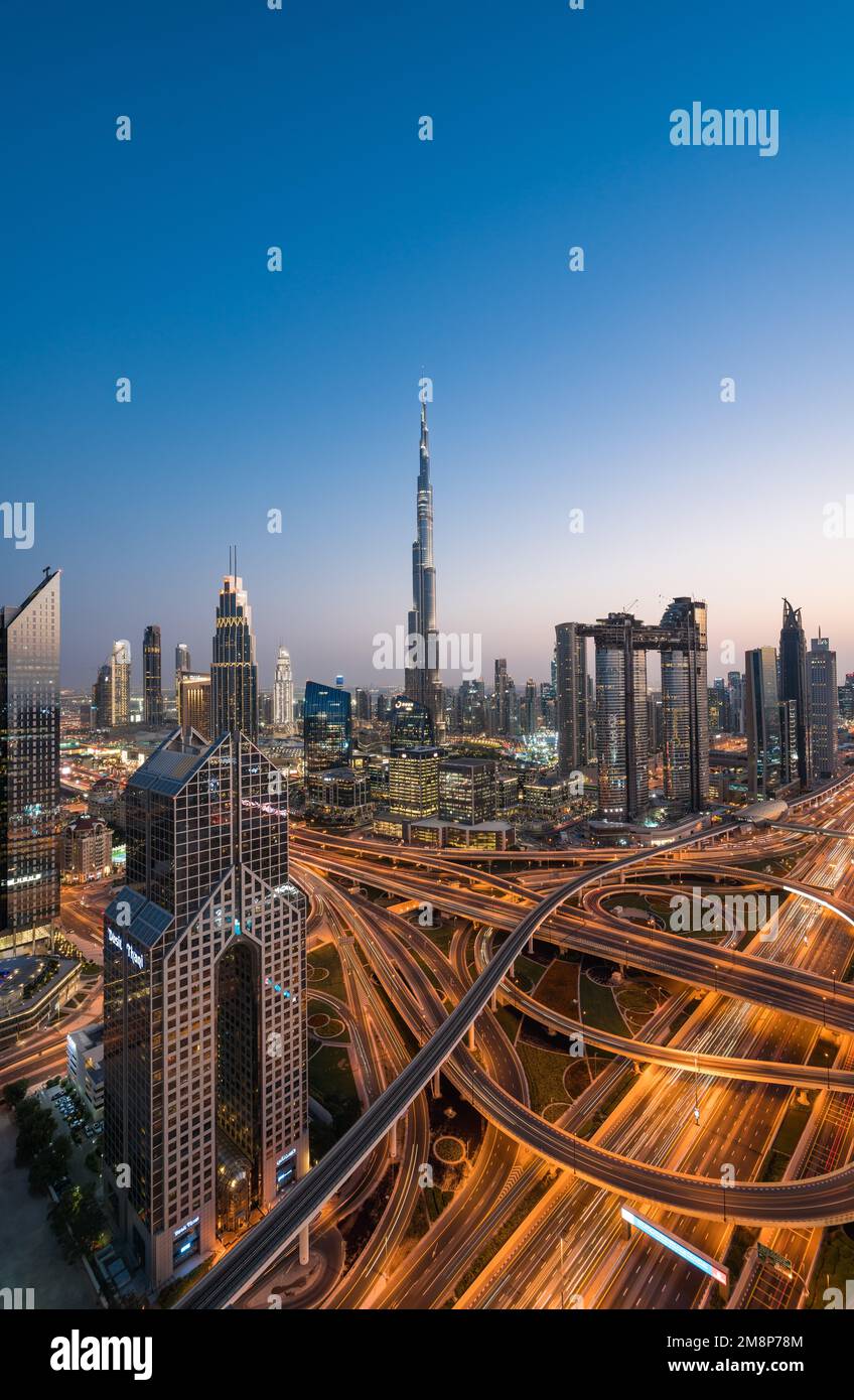 Dubai city night scene Stock Photo