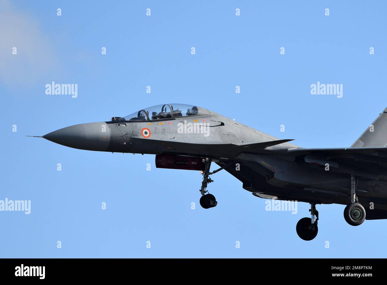An Indian Air Force fighter jet on approach. Stock Photo