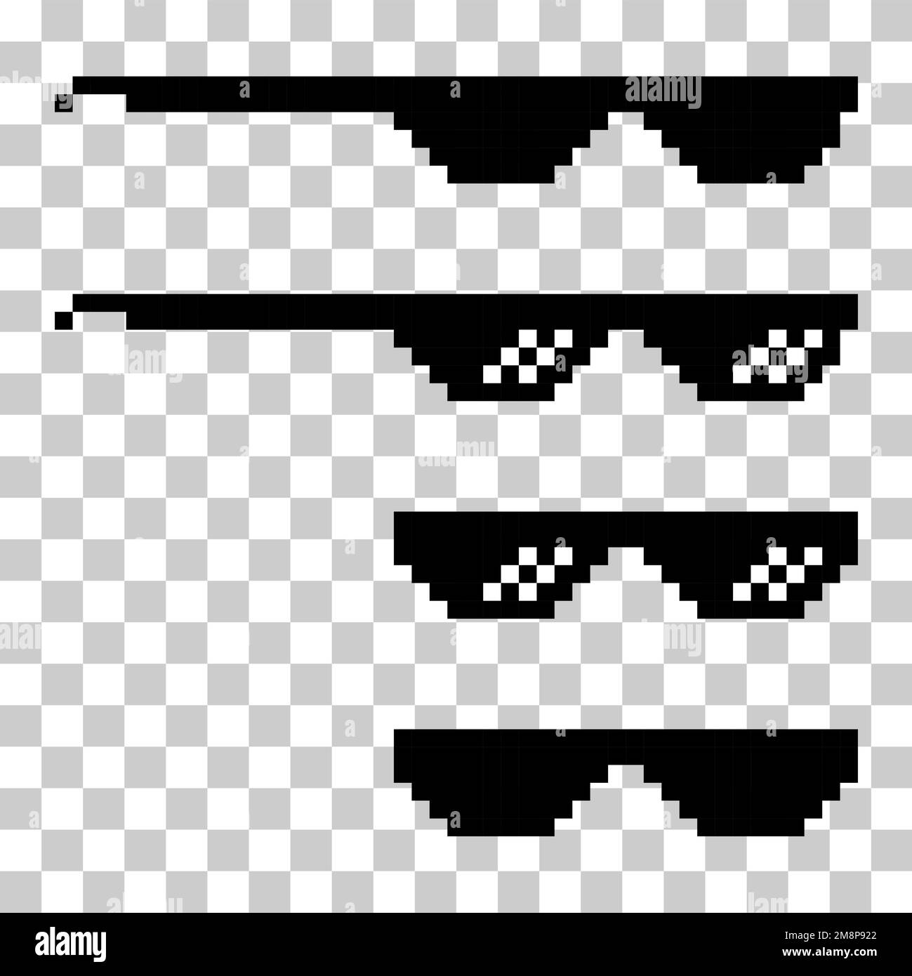 Set of fun retro pixel sun glass icon, life style meme sunglasses thug, vector illustration . Stock Vector