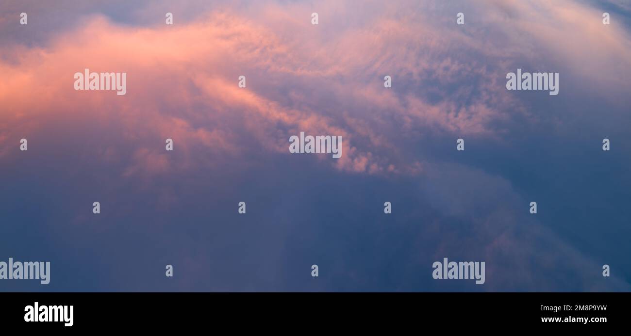 Panorama of colorful clouds at dramatic sunset. Sky background Stock ...