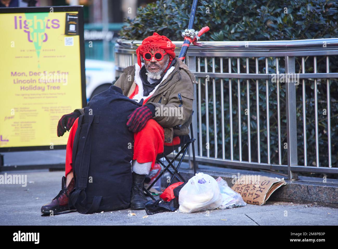 New York city Manhattan black man dressed as Santa Stock Photo