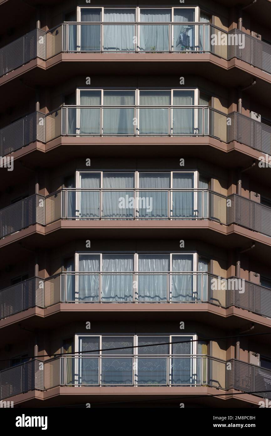 Apartment building balconies in Kashimada, Kawasaki, Kanagawa, Japan. Stock Photo