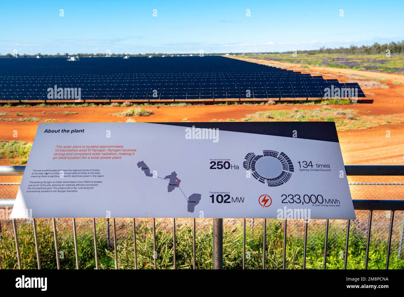 The large solar panel farm Nyngan in northwest New South Wales, Australia, covers 288Ha of land