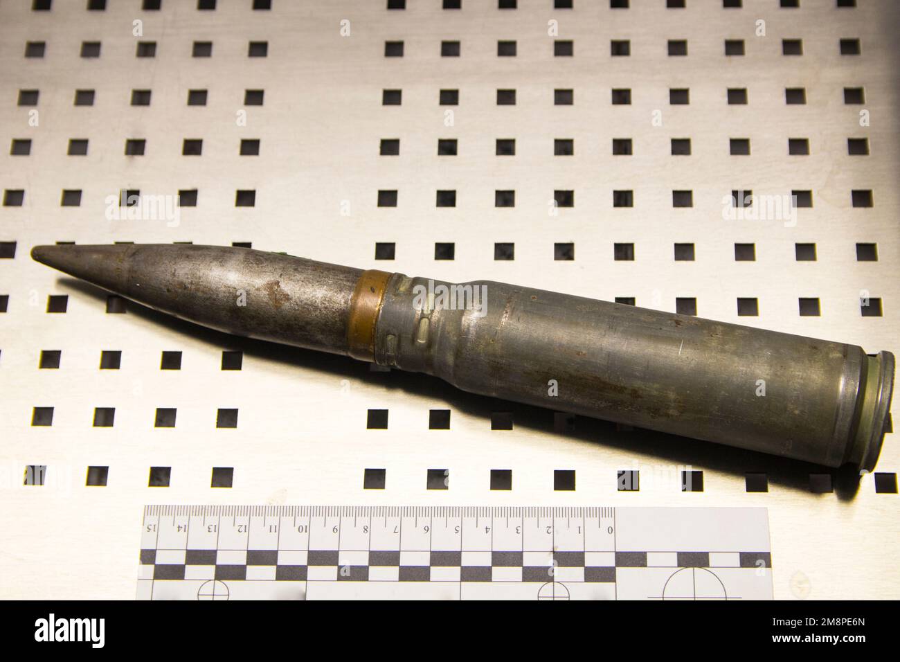 Cartridge, projectile, cartridge case with forensic ruler closeup Stock Photo Alamy